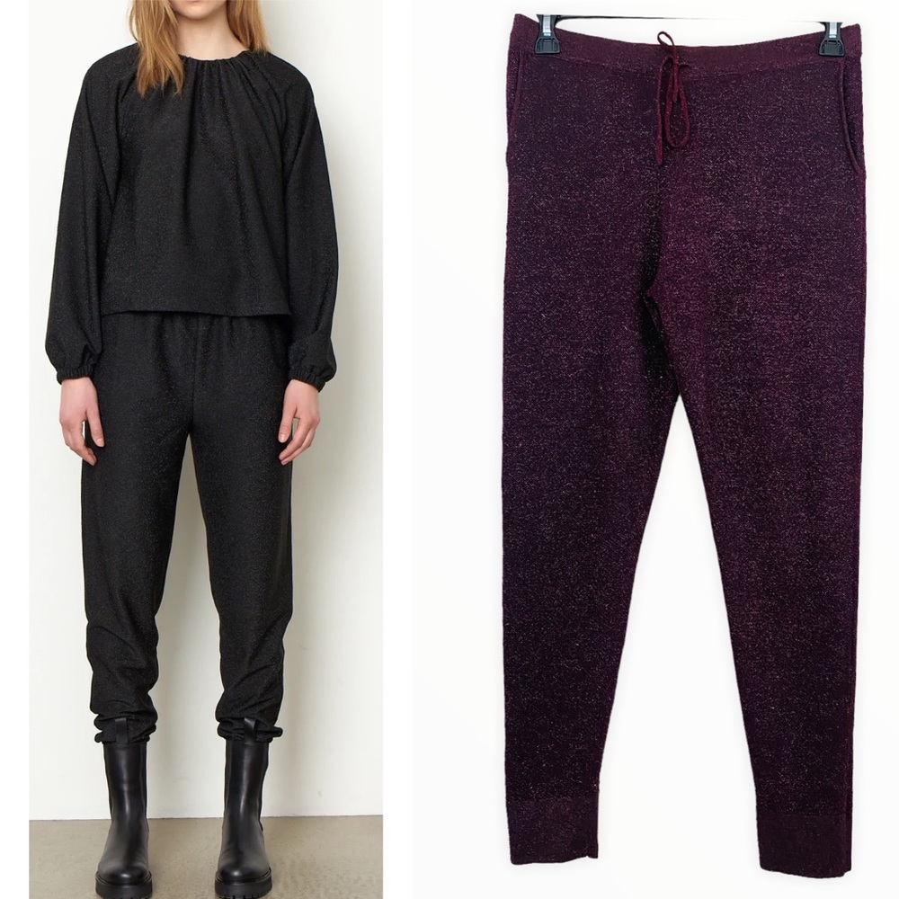 Second Female‎ UK Brand Merlot Metallic Knit Stretch Jogger Pant Size US 8